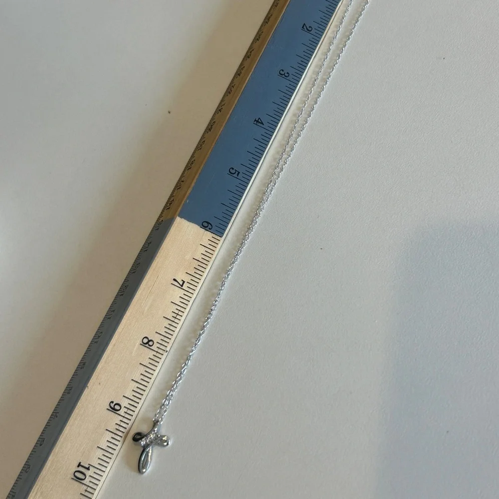 Sterling Silver Cross Necklace Ribbon Pendant with Crystals Stamped 925 CZ - Picture 12 of 13